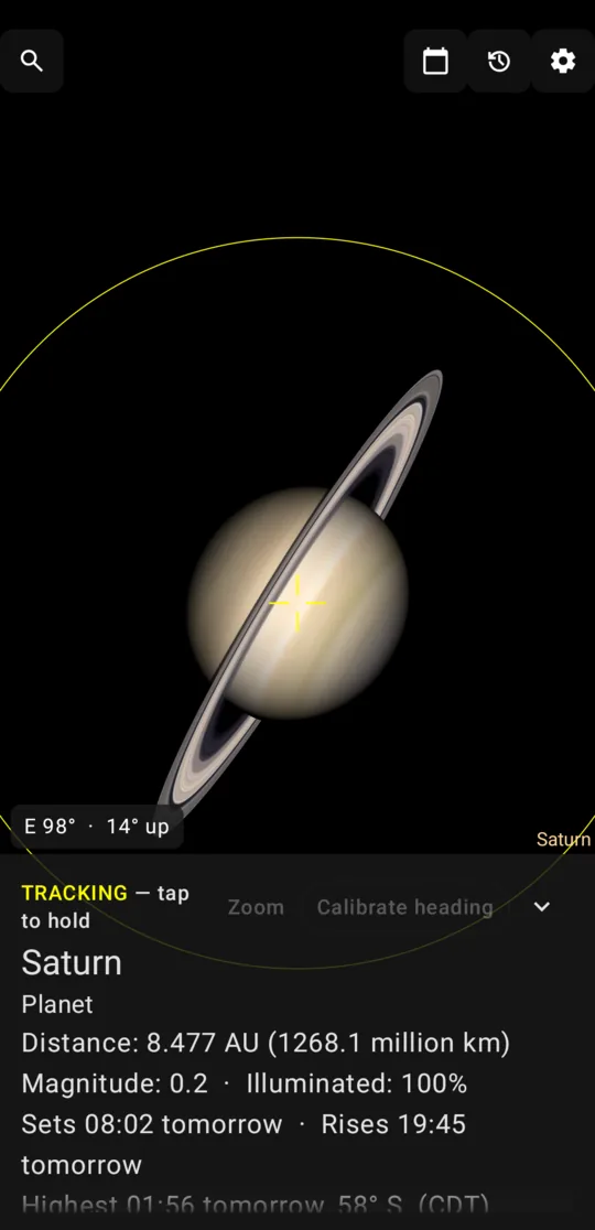 Saturn and its rings at deep zoom in ClutteredSky