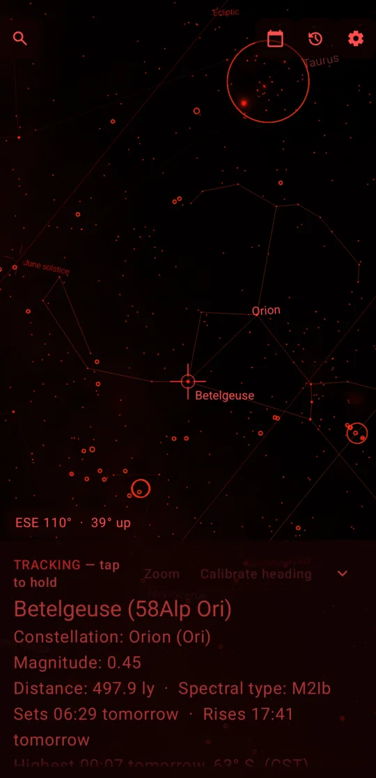 Orion in red night mode